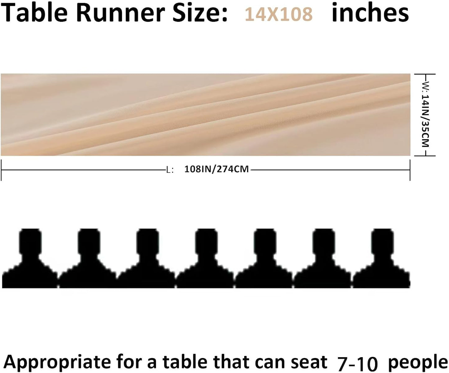 6Pack 9ft Chiffon Table Runner 14x108 Inch Sheer Romantic Table Runner for Wedding Birthday Party Bridal Shower Outdoor Decoration-Peach