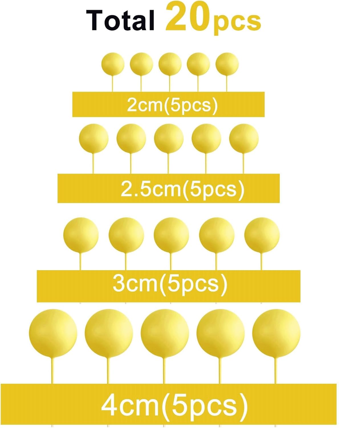 ASTARON Pack of 20 Cake Decoration Balls Cake Toppers, Mini Balloons Cake Toppers for Wedding Party Baby Shower Birthday Cake Decorating (Yellow)