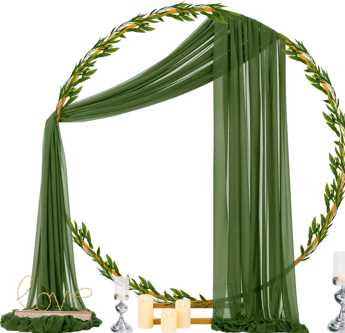 Socomi Olive Green Wedding Arch Draping Fabric 29" x 20Ft 1 Panel Sheer Outdoor Curtain Drapes Extra Long for Bridal Baby Shower Ceremony Birthday Party Decor