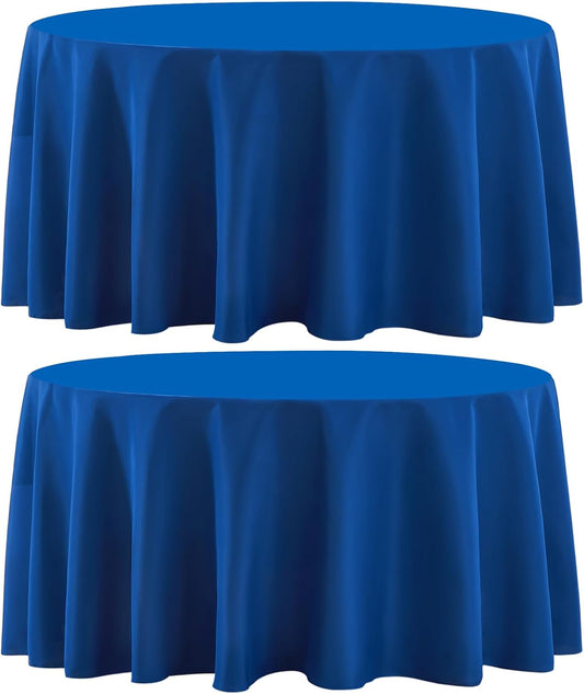 Round Tablecloth 120 Inch 2 Pack Royal Blue Tablecloths Washable Decorative Linen Polyester Table Clothes Cover for Dining Table Banquets Buffet Parties and Wedding