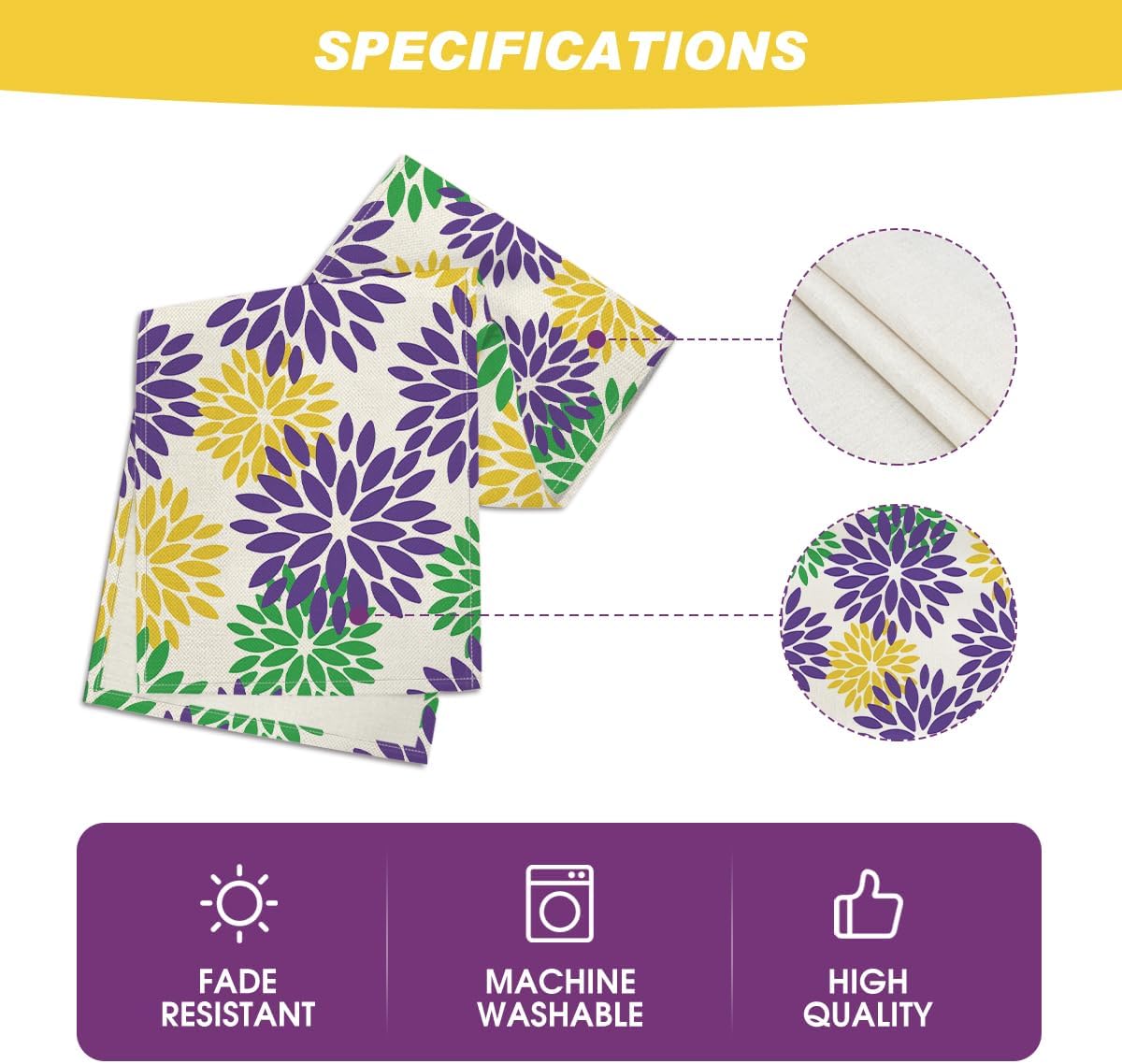 Artoid Mode Purple Dahlia Floral Pinnata Mardi Gras Table Runner, Carnival Seasonal Kitchen Dining Table Decoration for Home Party Decor 13x72 Inch