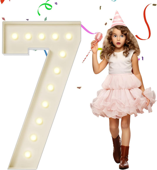 4FT Marquee Numbers, Large Light Up Numbers 7 for 7th 17th 70th Birthday Party Decorations, Giant Light Up Number for Anniversary Decor, 4 Feet Mosaic Number 7 with LED Lights DIY Kit