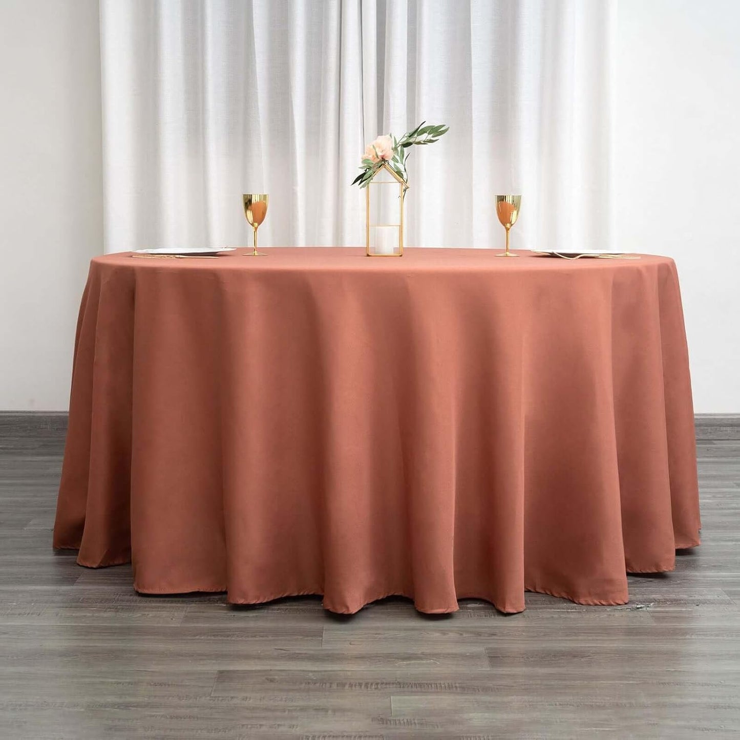 Efavormart Round Tablecloth, 120 Inch Stain & Wrinkle Resistant Washable Table Cloth, Decorative Polyester Fabric Table Cover for Banquet, Wedding, Dining - Terracotta (Burnt Orange)