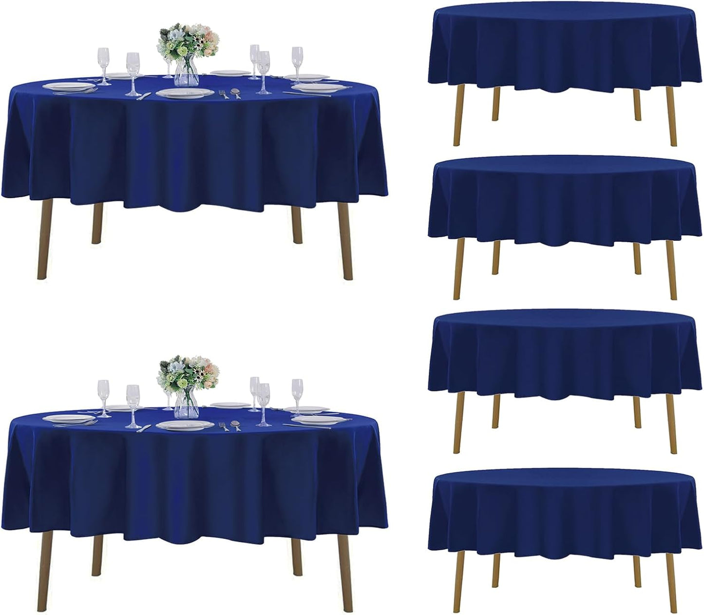 Fokitut 6 Pack Round Tablecloth, 70 Inch, Stain Resistant and Wrinkle Polyester Table Cloth, Fabric Table Cover for Kitchen Dining, Wedding, Party, Holiday Dinner-Royal Blue