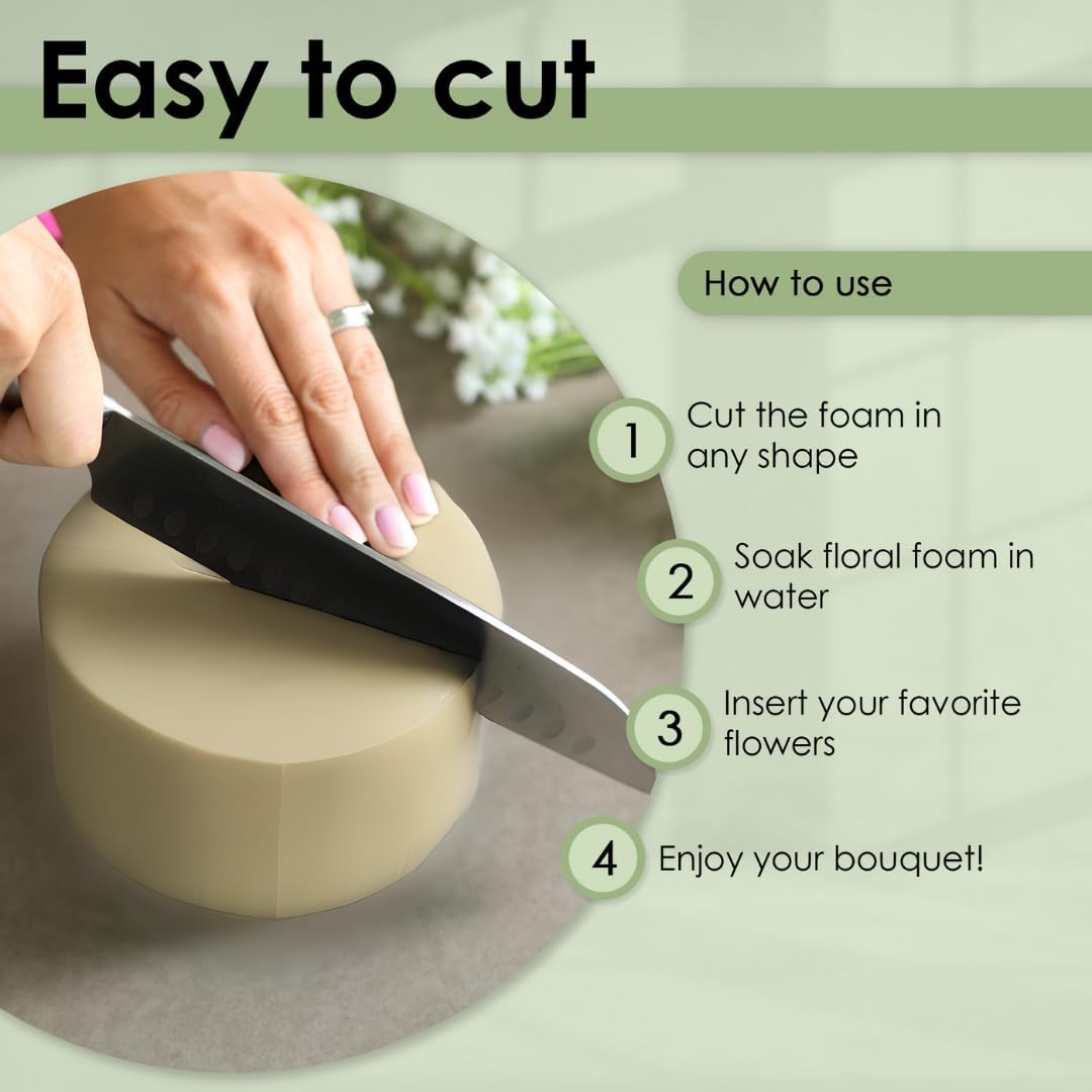 XCEL Floral Foam Block Unlike Any Other - Reusable Floral Blocks Flower Foam for Artificial Flower Arrangements (Cream - 5" x 3" Round (6 Pack))