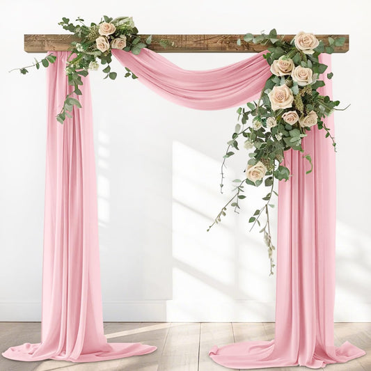 Dusty Rose Elegant Arch Draping Fabric 2 Panels Outdoor 29" × 20Ft Sheer Chiffon Curtain Drapes for Fall Wedding Ceremony Birthday Party Garden Brunch