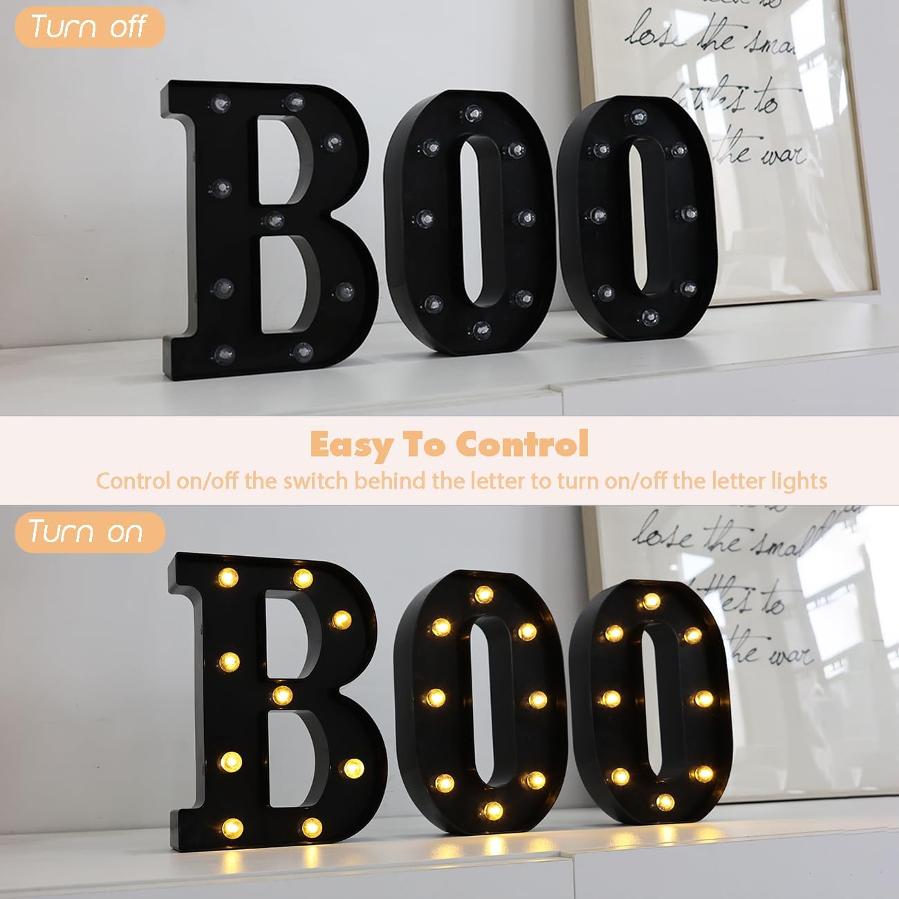 Led Marquee Letters, 8.58 Inch Black Light Up Letters, Small Led Letter Lights, Battery Powered Lighted Letterfor Table, Party, Birthday, Christmas Decor (Black, Letter O)