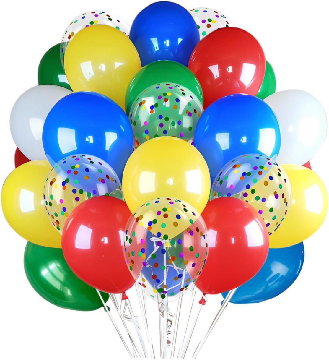 300 Pcs Red Yellow Blue Green Balloons, 12 Inch Red Yellow Blue Green Balloons and Colourful Confetti Balloons for Carnival, Circus Party Décor