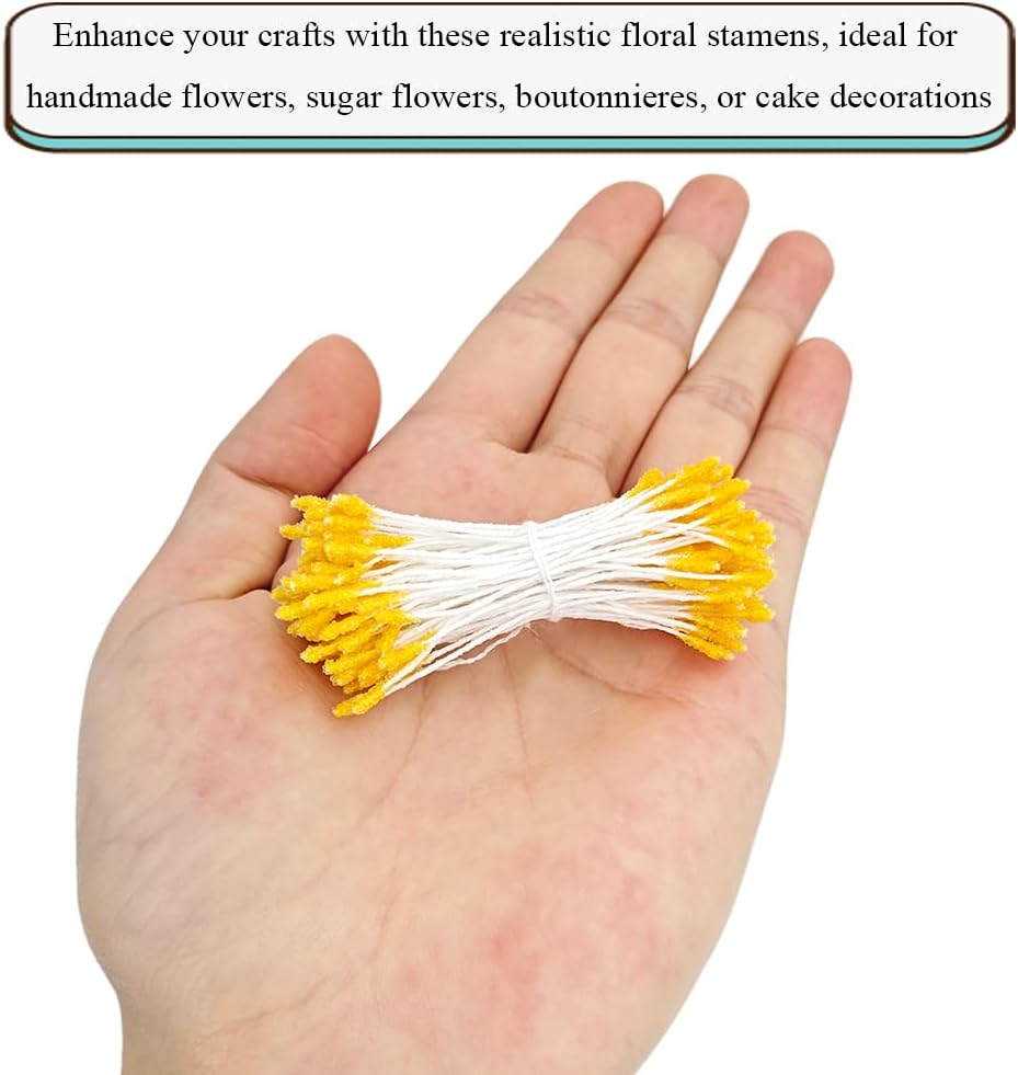 HAHIYO 700Pcs 2mm Yellow Double-Head Flower Stamen with Crystal-Like Flower Head for Handmade Floral Art Scrapbook Decoration Artificial Floral Pistils Pollen Stamens Wedding DIY Stamens