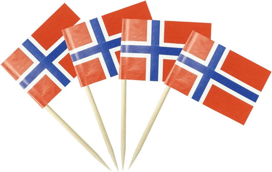 Norway Flag Norwegian Flag, Small Mini Norway Toothpick Flags for Food, Cupcakes, Cocktails, Appetizers, Bar Party Decorations
