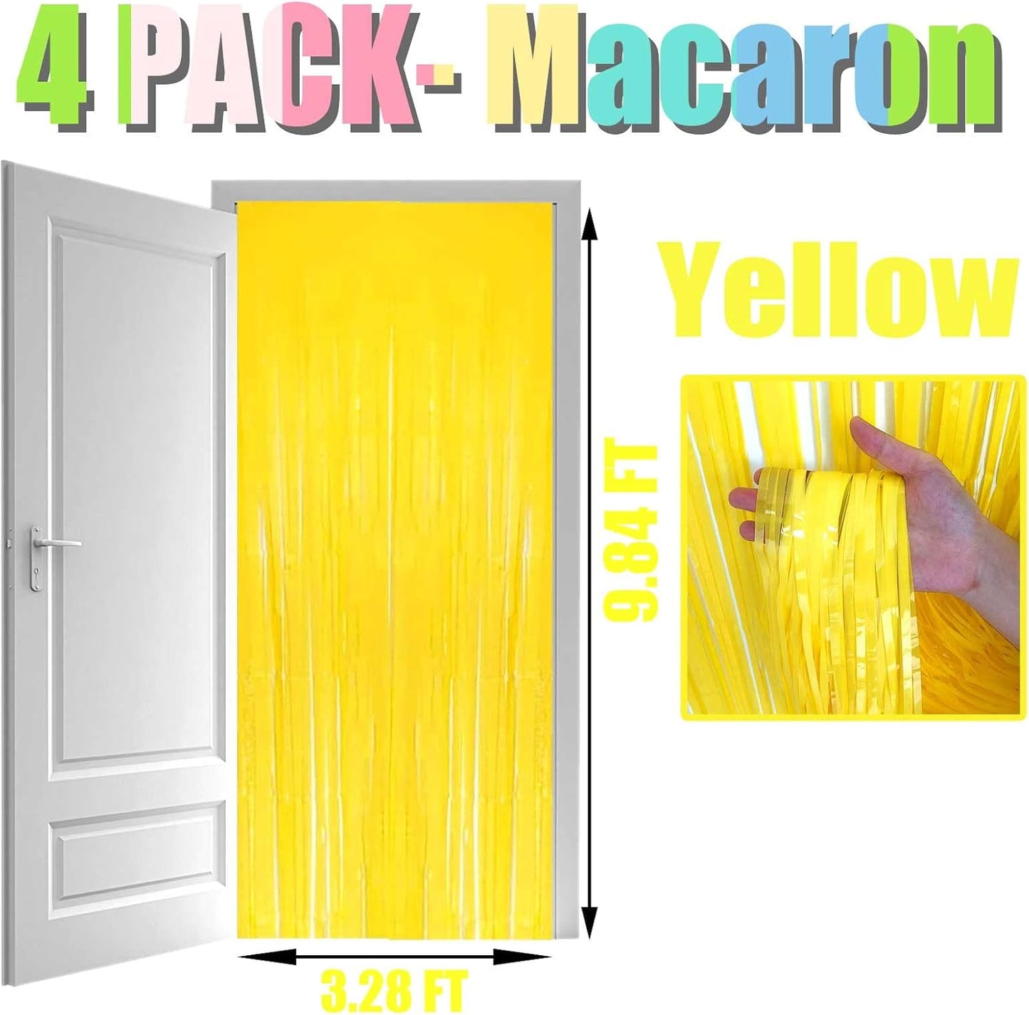 Pack Yellow Foil Fringe Curtain Backdrop 3.3Ft x 9.8Ft Metallic Tinsel Foil Fringe Streamers Curtains Photo Booth Wedding Thanksgiving Birthday Christmas Halloween Party Decoration