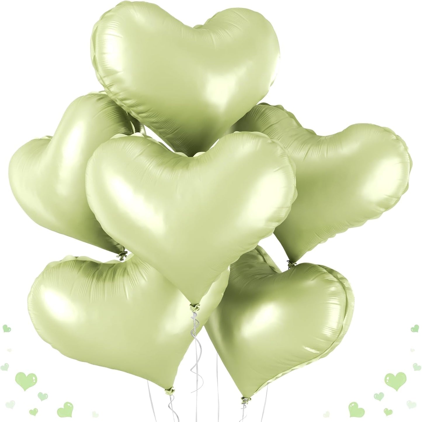 24 Inch Green Heart Balloons, Pastel Heart Shaped Foil Balloons, Light Green Helium Balloon for Valentines Day Bridal Shower Anniversary Wedding Birthday Party Decorations