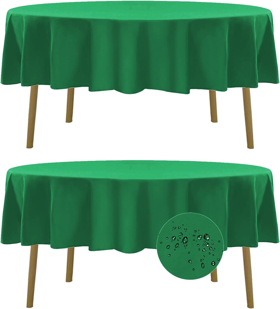 Fokitut 2 Pack Waterproof Round Tablecloth, 70 Inch, Stain Resistant and Wrinkle Polyester Table Cloth, Fabric Table Cover for Kitchen Dining, Wedding, Party, Holiday Dinner-Emerald