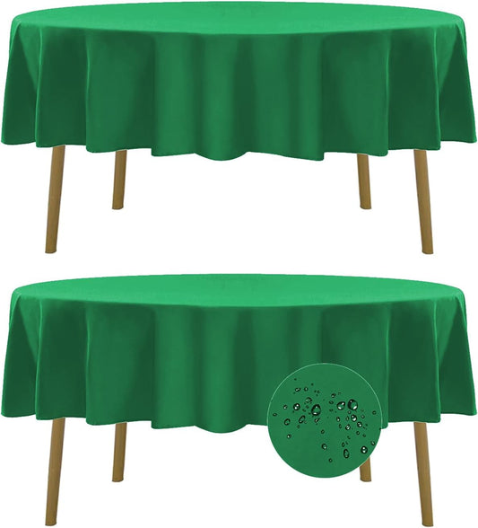 Fokitut 2 Pack Waterproof Round Tablecloth, 60 Inch, Stain Resistant and Wrinkle Polyester Table Cloth, Fabric Table Cover for Kitchen Dining, Wedding, Party, Holiday Dinner-Emerald