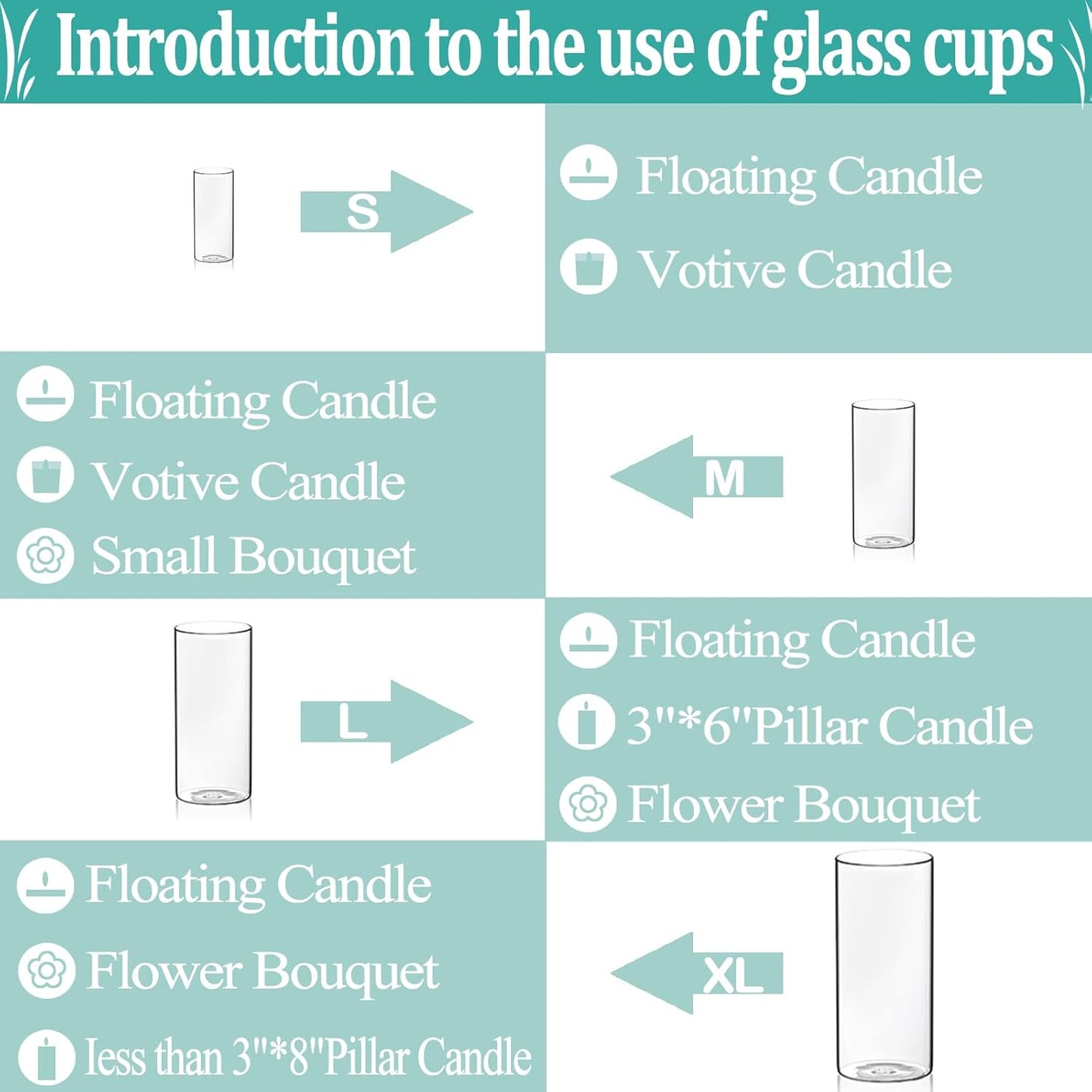 Set of 12 Pcs Glass Cylinder Vases for Centerpieces with 18 Pcs White Floating Candles for Centerpieces Glass Candle Holder for Table Shelf Wedding Party Home Decor (4"+6"+8"+10")