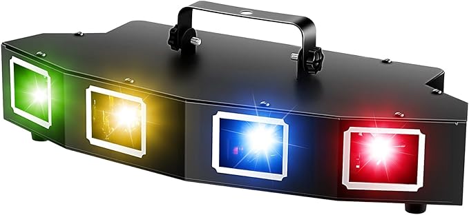 U`King DJ Laser Lights, 4 Beam Effect Party Lights Sound Activated DJ RGBY LED Projector Party Light by DMX Control for Dancing Birthday Bar Pub Stage Lighting