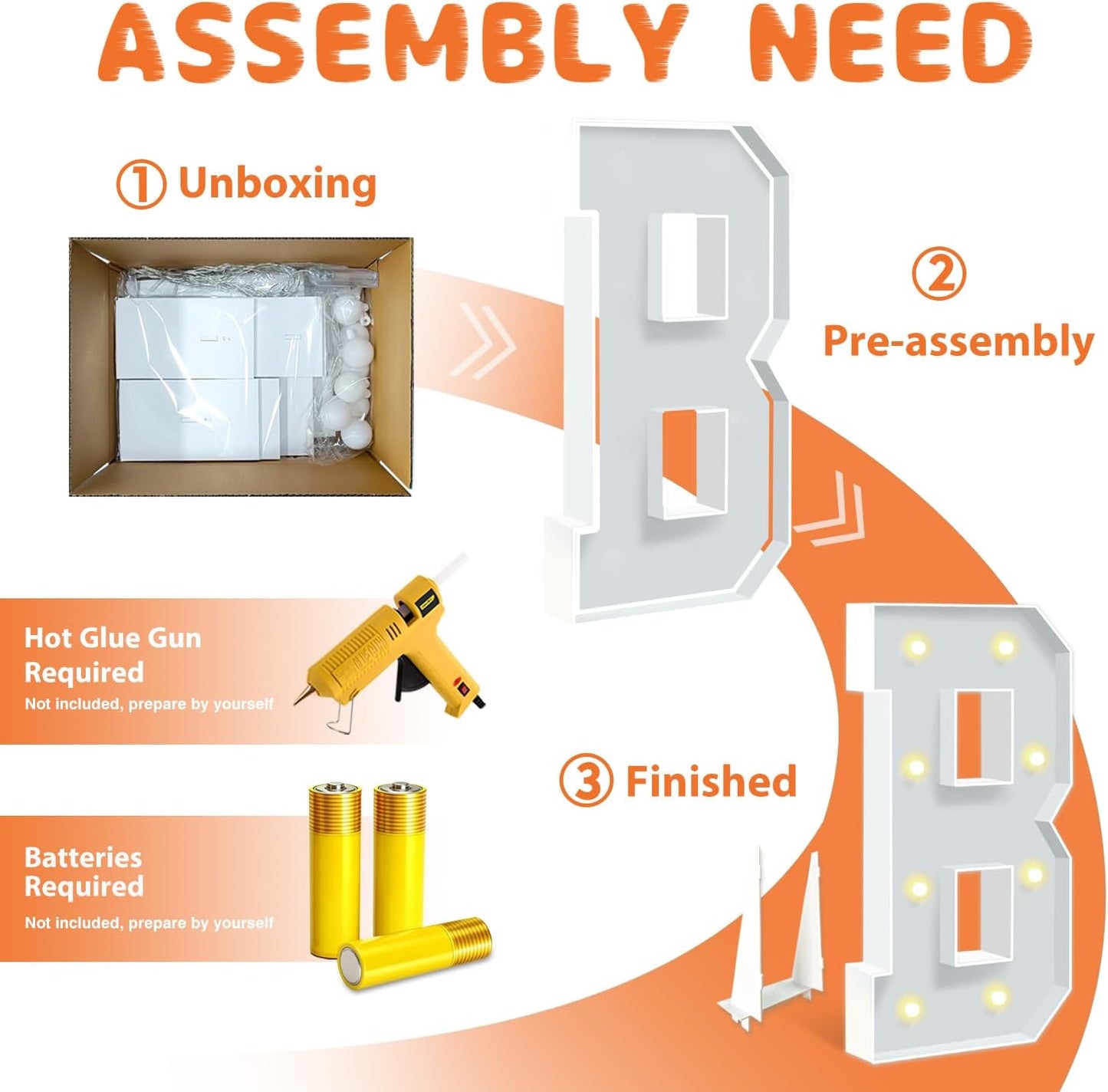 3FT Marquee Letters, Big Mosaic Light Up Letters B, Cardboard Letter for Birthday Decorations, Baby Shower, Engagement Party Decorations, Marquee Sign Pre-Cut Foam Board Kit