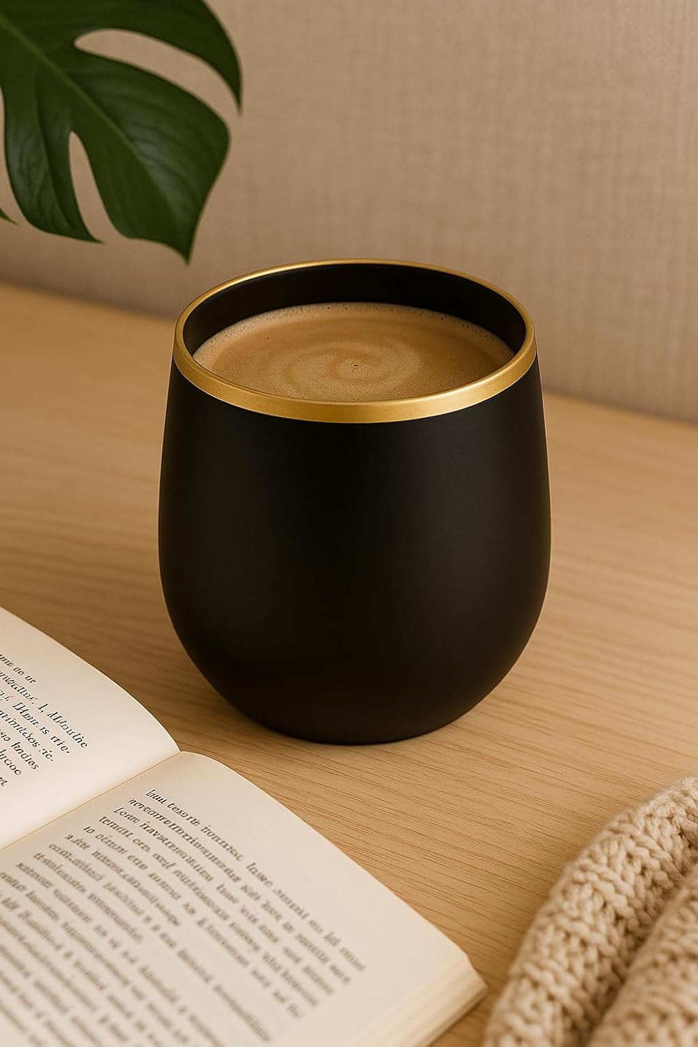 40 count Unbreakable Stemless Plastic Wine Champagne Whiskey Glasses Elegant Durable Disposable Indoor Outdoor Ideal for Home, Office, Bars, Wedding, 12 Ounce Cups Black Gold Rim Matte