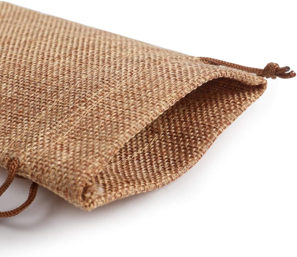 Lucky Monet 25/50/100PCS Burlap Gift Bags Wedding Hessian Jute Bags Linen Jewelry Pouches with Drawstring for Birthday, Party, Wedding Favors, Present, Art and DIY Craft (50Pcs, Coffee, 5” x 7”)