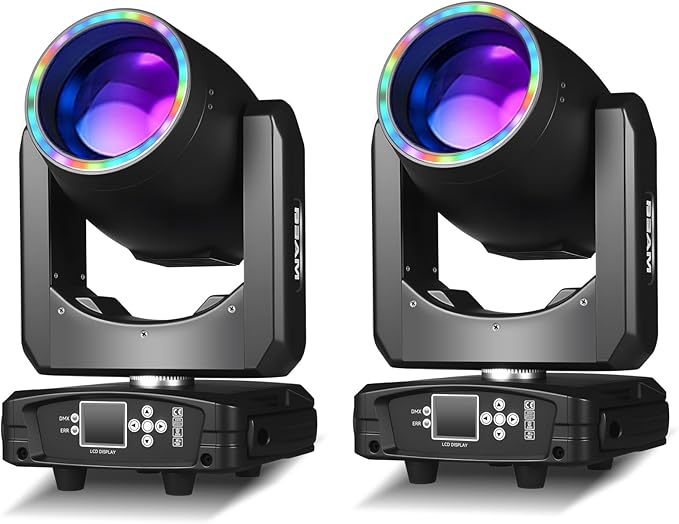 MINGJIE 300W Moving Head DJ Lights, 48-Facet Prism Stage Lighting with 15 Gobos & 15 Colors, DMX512 Sound Activated LED Beam Spot for Wedding, Bar, Party, KTV, Stage Show (1 Pack = 2PCS)