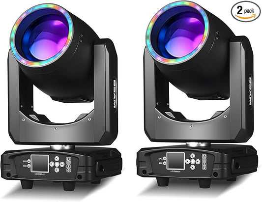 MINGJIE 300W Moving Head DJ Lights, 48-Facet Prism Stage Lighting with 15 Gobos & 15 Colors, DMX512 Sound Activated LED Beam Spot for Wedding, Bar, Party, KTV, Stage Show (1 Pack = 2PCS)