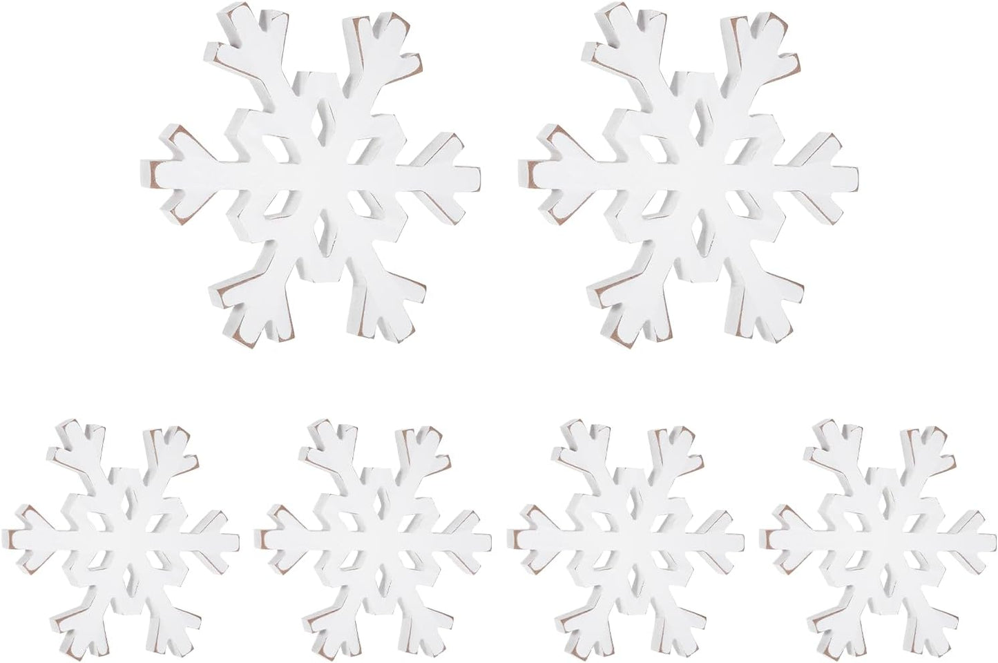 Snowflake Decorations Christmas Decor 6Pcs Winter White Wooden Snowflakes Standing Christmas Tiered Tray Decor Winter Wonderland Decorations for Indoor Home Xmas Table Shelf Fireplace Mantel