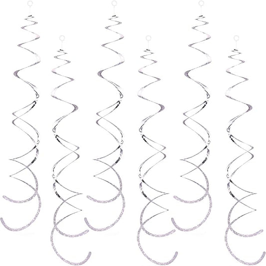 30 Pieces Silver Swirl Hanging Decorations, Shimmer Plastic Streamer Foil Swirls for Ceiling, Photo Booth Props Party Supplies for Birthday Wedding Baby Shower Engagement Disco Holiday Decorations