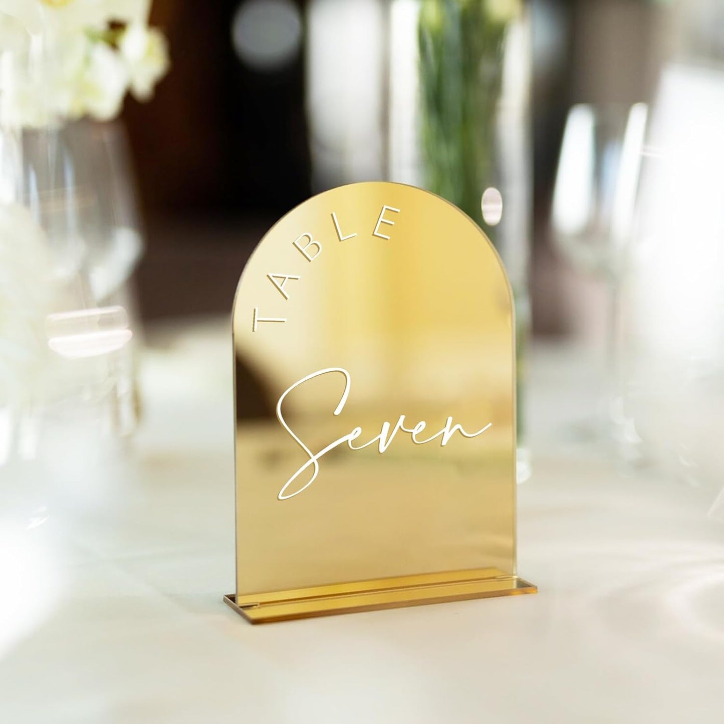 Gold Mirrored Arch Wedding Table Numbers 1-20 with Stands, 5x7 Inch Acrylic Arch Sign with Holder, Table Numbers 1-20, 5"x7")