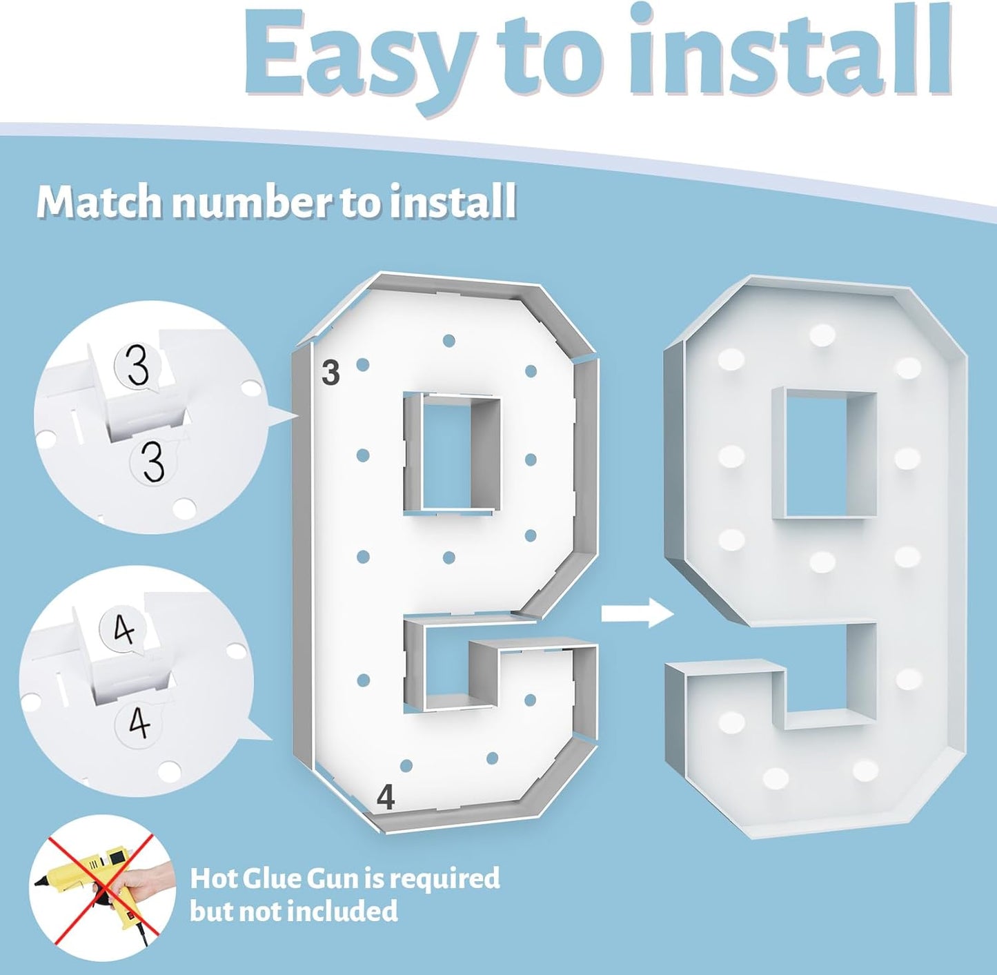 4FT Marquee Light Up Numbers - Cool White Light Up Numbers 9 with Fixed Water Bag, Party Decoration Large Marquee Light Up Numbers can Be Used for Wedding Decoration, Birthday Party Decoration