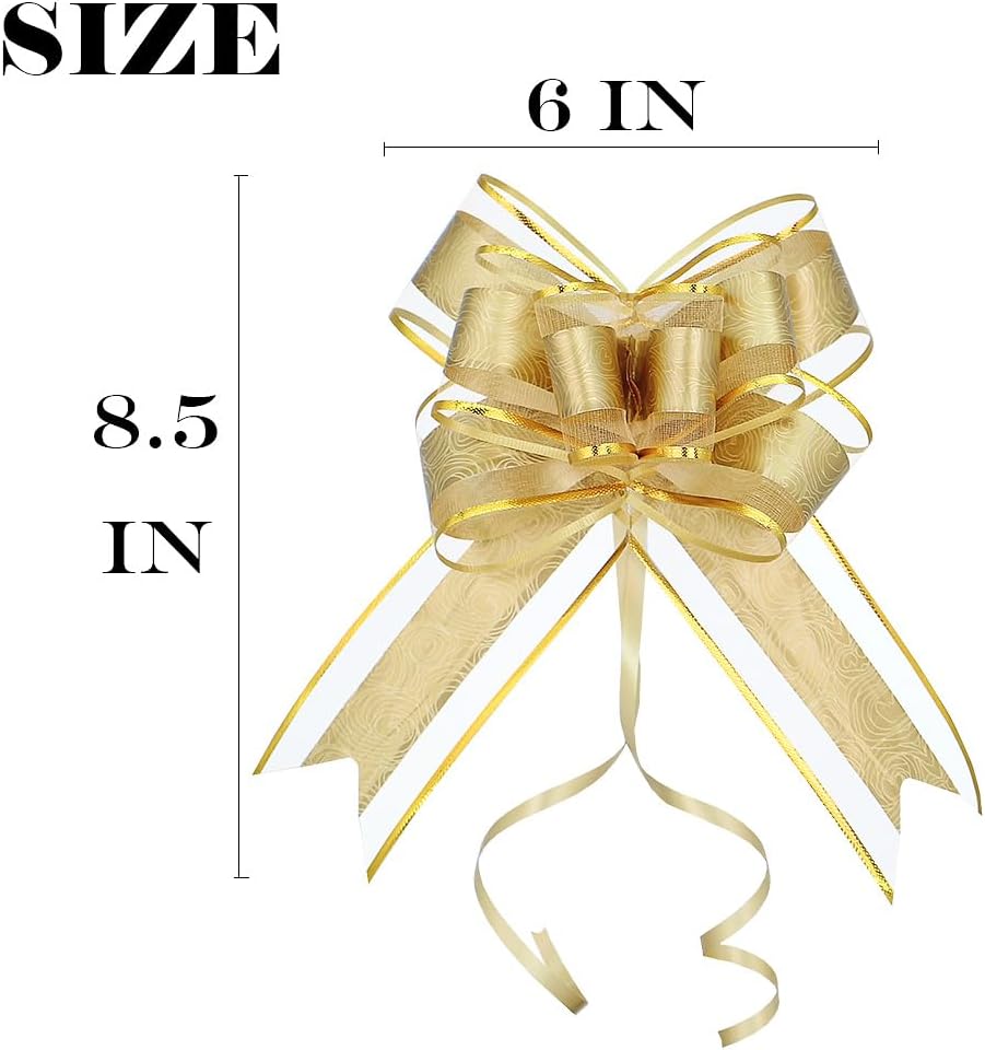 WEWILUCK Bows for Gift Wrapping, 15PCS Gold Bows for Gifts, Presents, Gift Baskets, Large Bow for Birthdays, Parties, Christmas, and Everyday(Gold with Rose Pattern, 6 inches)