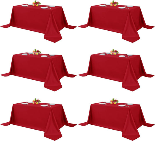 Fitable Red Rectangle Table Clothes, 6 Pack - 90 x 156 Inch - Reusable and Washable Tablecloths, Polyester Fabric Table Covers for Wedding, Party, Banquet, Formal Events