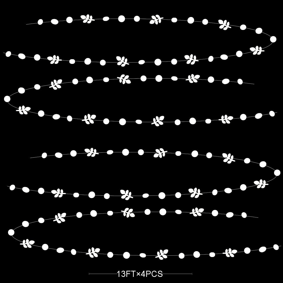 52Ft White Party Decoration Spring Leaf Polka Dot Garland Paper Hanging White Olive Leaves Circle Dot Streamer Banner for Engagement Wedding Bridal Baby Shower Bachelorette Birthday Tea Party Supplies