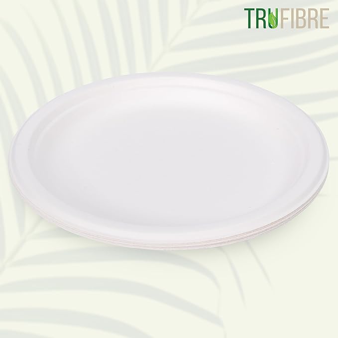 9-Inch 125-Pack Disposable Bagasse Paper Plates, Styro Foam Food Trays, Microwave Safe Meal Plates for Holidays, Party Favors & Events, Bulk