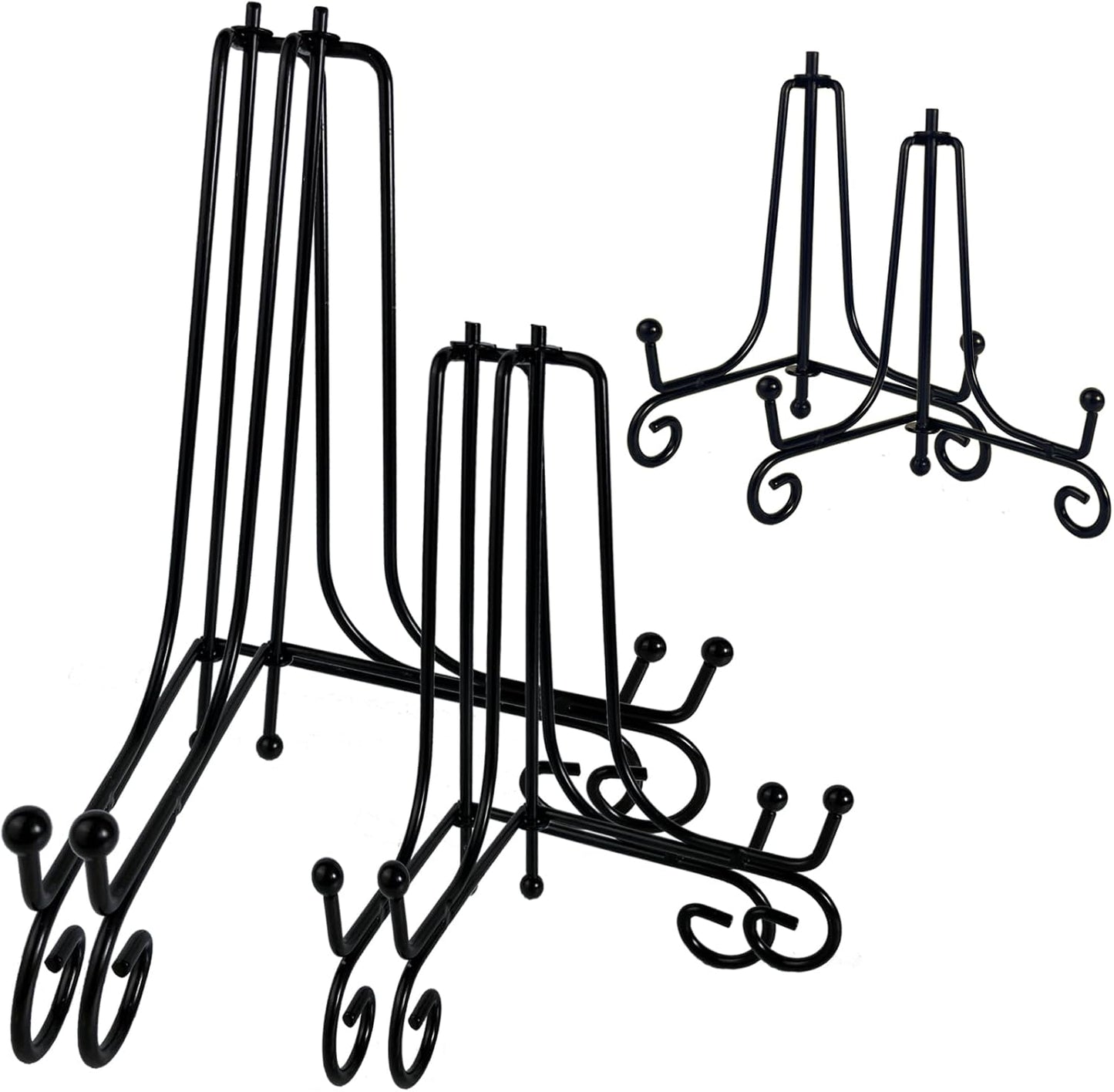 6PCS 3 Size Black Iron Plate Stands for Display - 4, 6, 8 Inch Decorative Metal Plate Holders - Mini Easel, Frame, Book, Card, Plaque, Bowl, Picture Display Stands