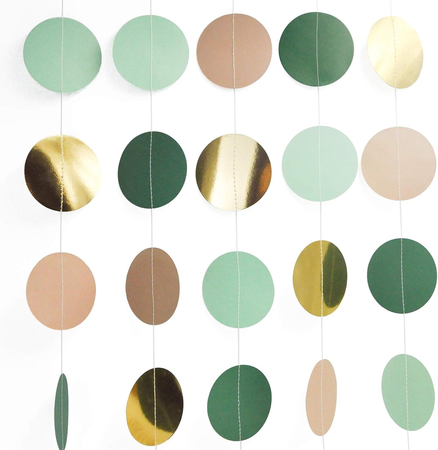 NICROLANDEE Wedding Party Decorations - 3 Pack Sage Green Dots Paper Garland String Hanging Backdrop for St Patricks Day Rustic Wedding, Neutral Baby Shower, Vintage Party, Birthday, Engagement