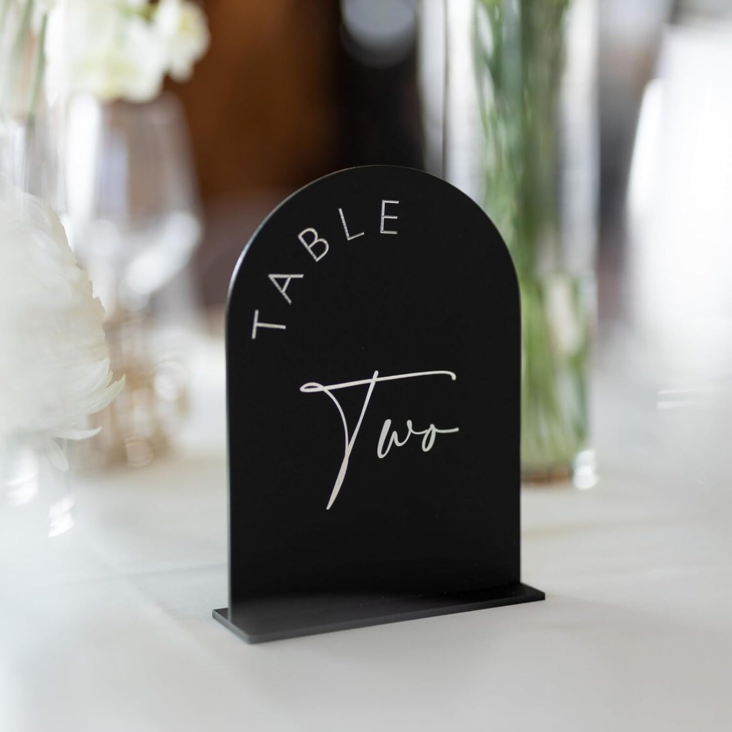 Black Arched Wedding Table Numbers with Stands 1-10, 5x7 Inch Black Acrylic Arch Sign with Holder, Table Number 1-10, 5"x7")