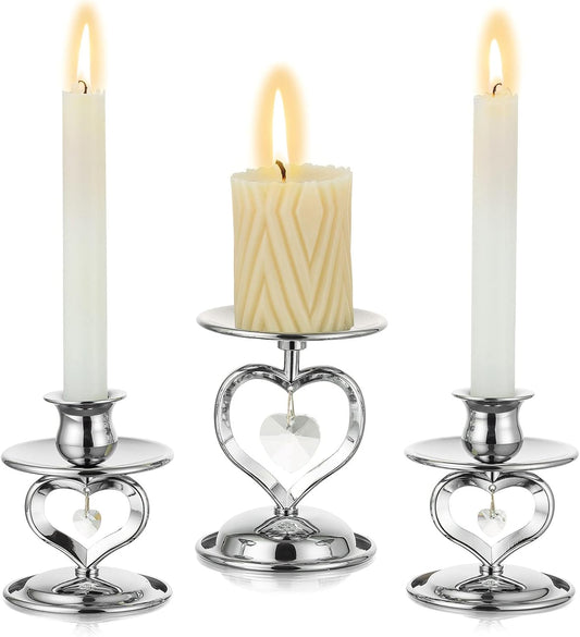 Nuptio Unity Candle Holder Silver Candlestick Holder for Pillar Taper Candles Metal Pillar Candle Holders Set of 3 Table Centerpiece for Wedding Anniversary Candlelight Dinner Decor