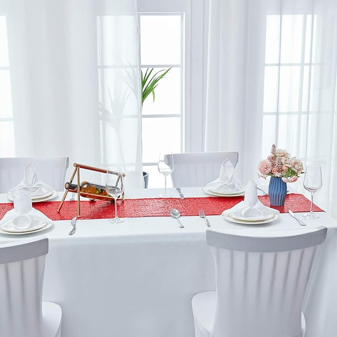 6 Packs 12 x 72 inches Red Sequin Table Runner, Glitter Runner for Birthday Party Supplies Decorations Wedding Bachelorette Holiday Celebration Bridal Shower Baby Shower