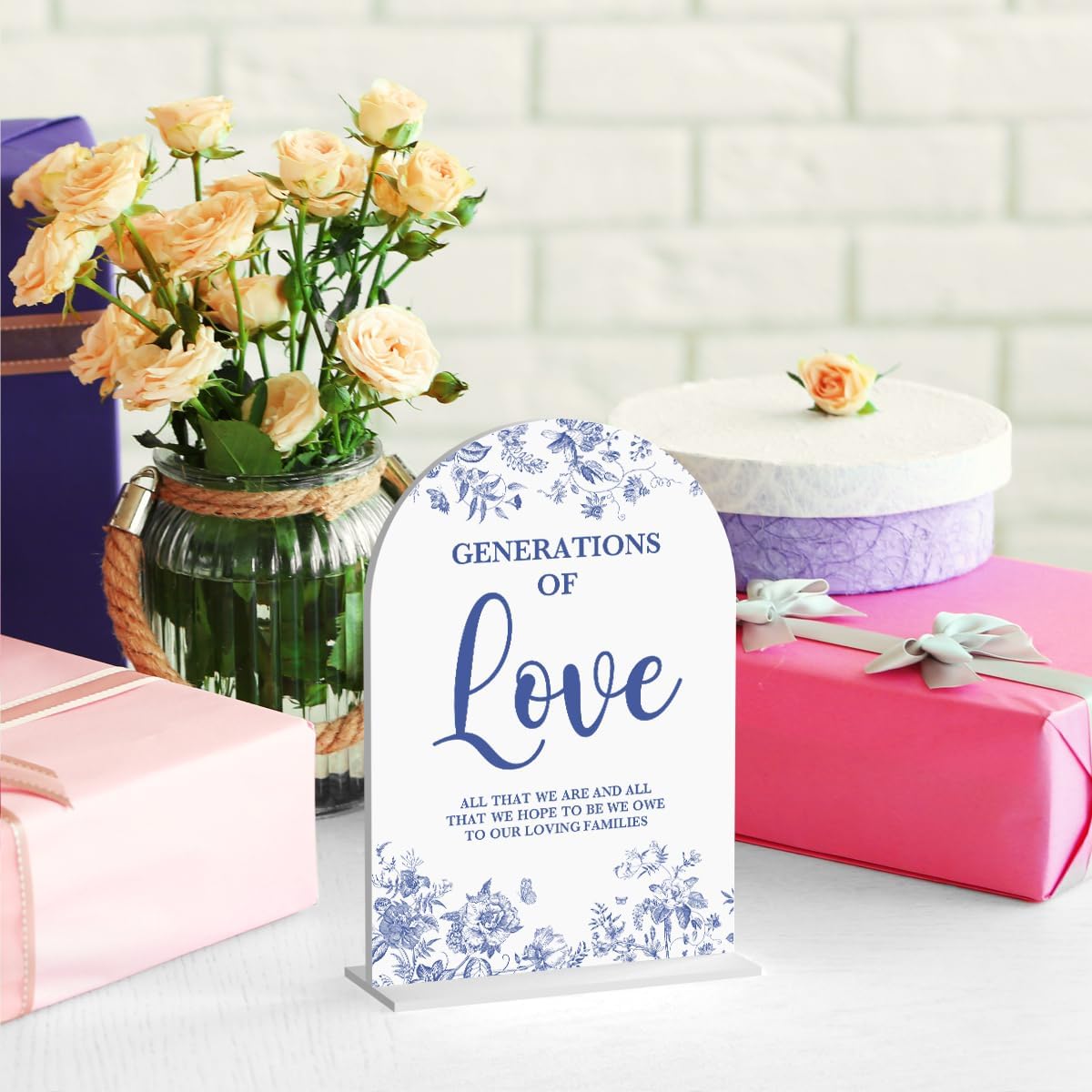 Acrylic Wedding Signs, Dusty Blue Wedding Decor, Blue Weddings Decor, Generations of Love Signs for Reception, Modern Calligraphy Arch Acrylic Table Top Sign for Weddings Parties Dinners (White)