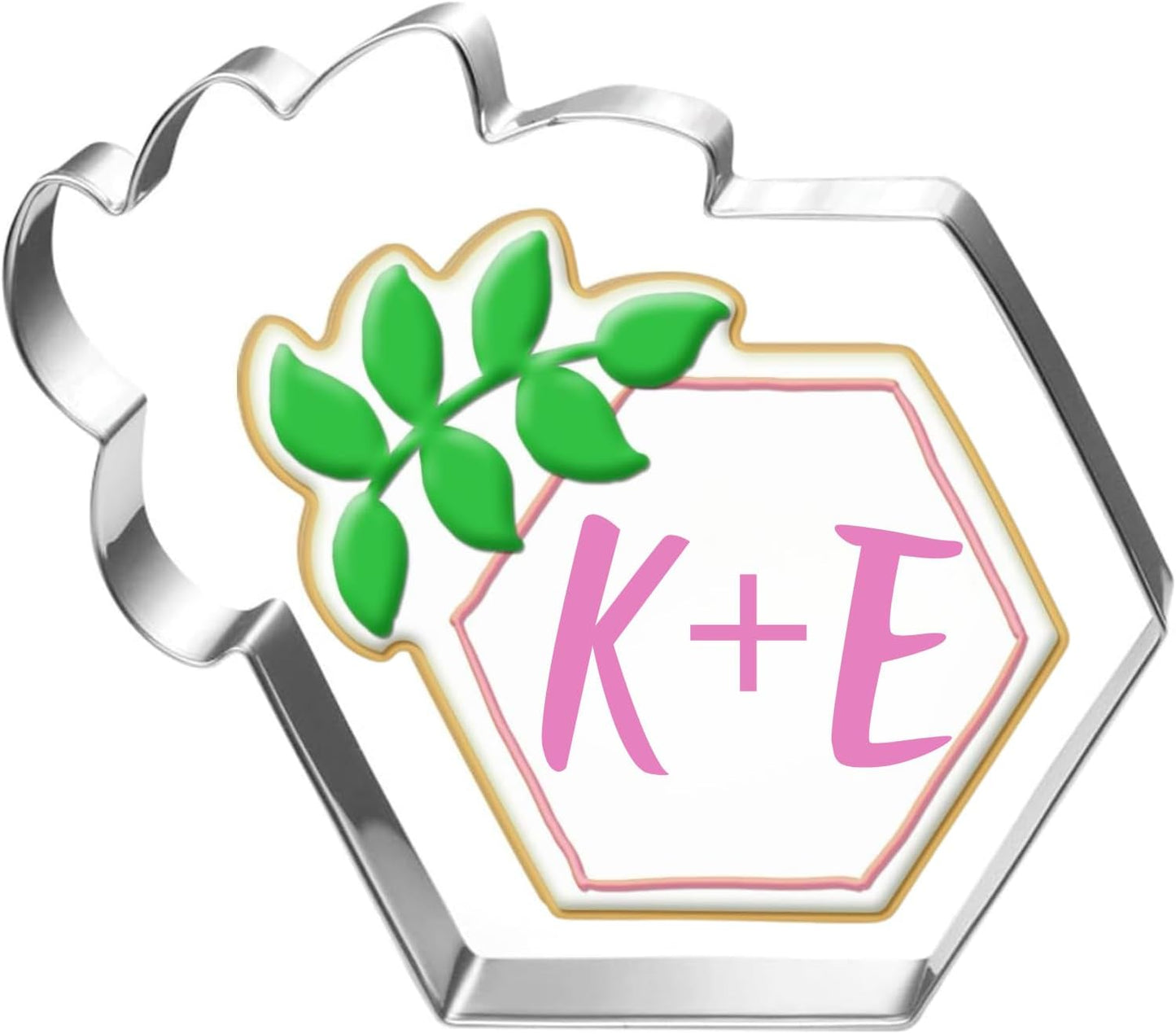 New Green Wedding Cookie Cutter Set-3 Pieces-Wedding Dress, Diamond Ring, Hexagon Cookie Cutter with Leaf-Dishwasher Safe Fondant Cookie Cutters