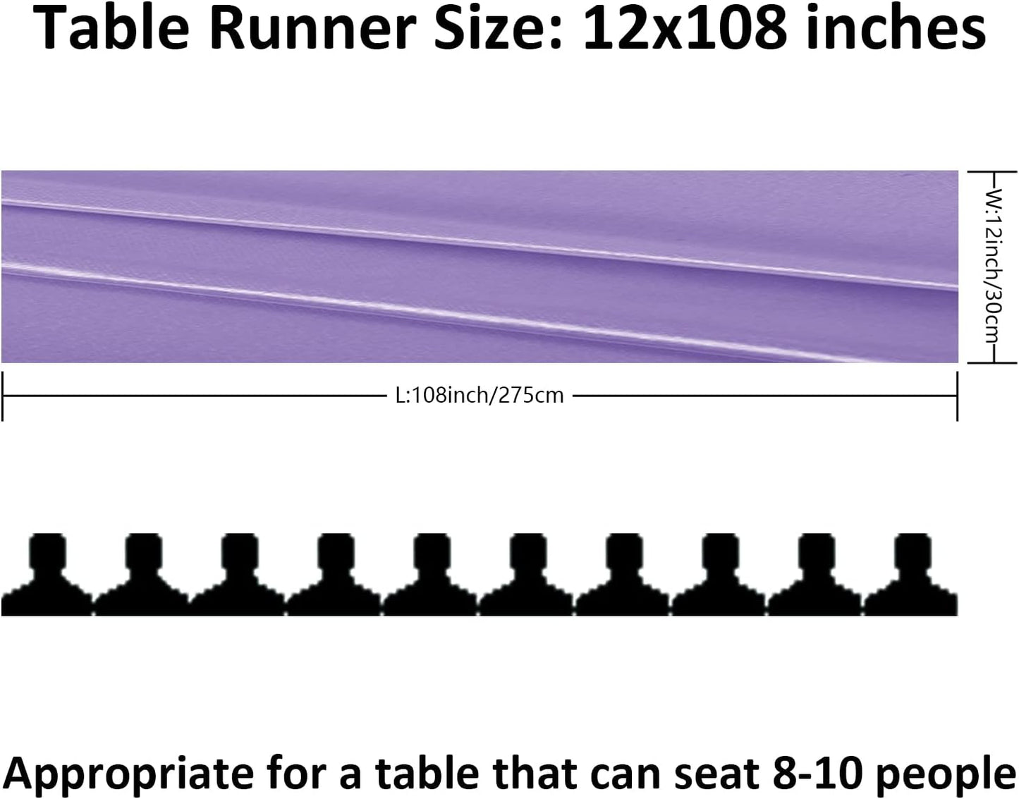 12Pack Table Runner 12 x 108 Inches Satin Silk Table Runner for Wedding, Birthday Party, Banquets, Graduations Decoration, fit Rectange and Round Table-Lavender