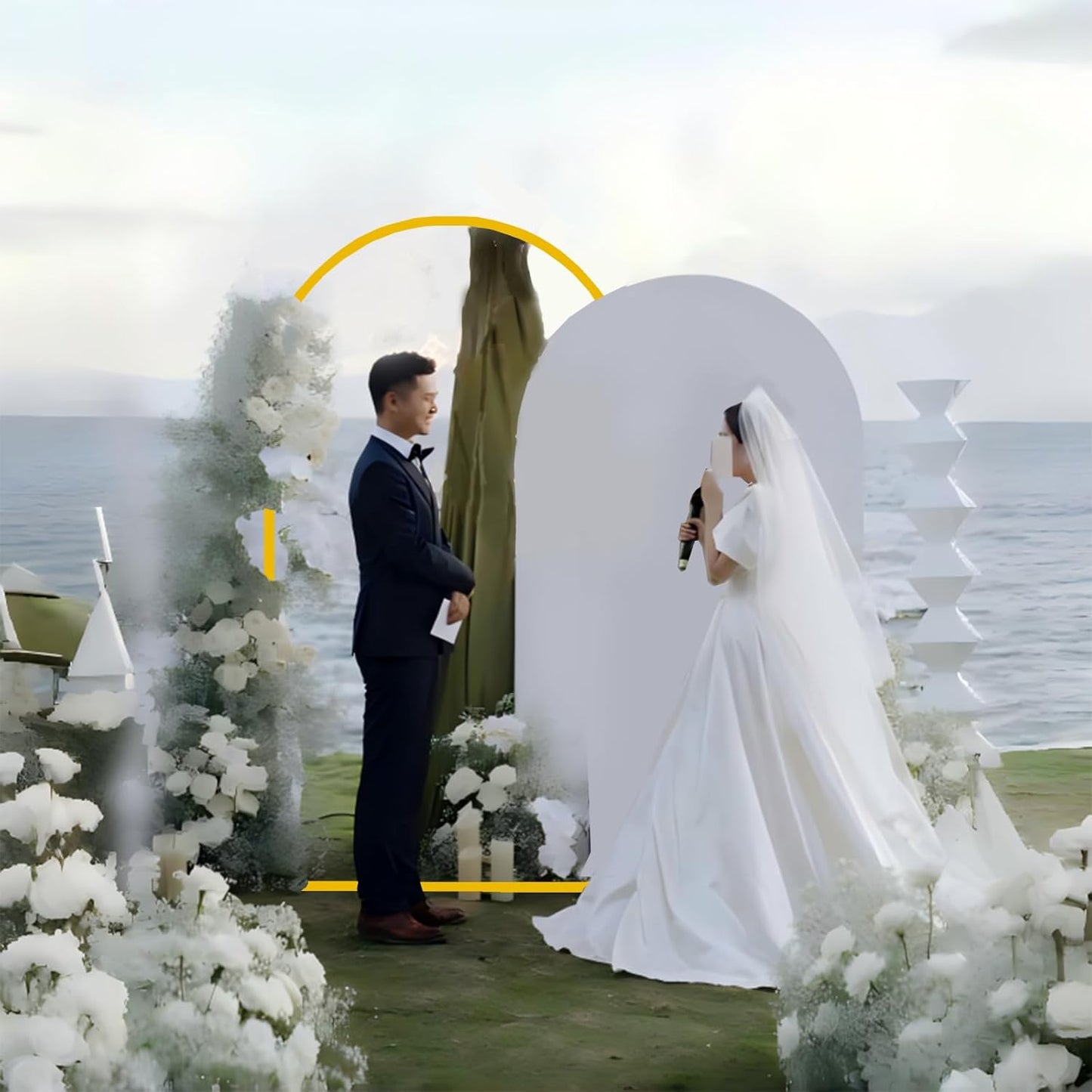 Bazen Wedding Arch Backdrop Stand 7.2FT, 6.6FT Set of 2 Metal Arch Backdrop Stand with White Arch Cover for Birthday Party Wedding Ceremony Bridal Baby Shower Banquet Party Event Decor