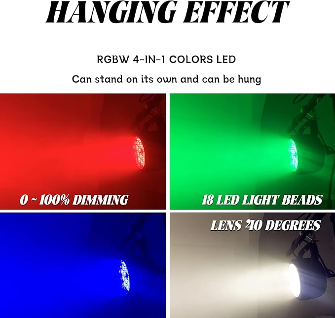 LED Par Lights 18x12W Outdoor Waterproof Stage Light RGBW 4-in-1 DMX Control for Events DJ Disco Festival Wedding Party Outdoor Stage Lighting 2 Pack