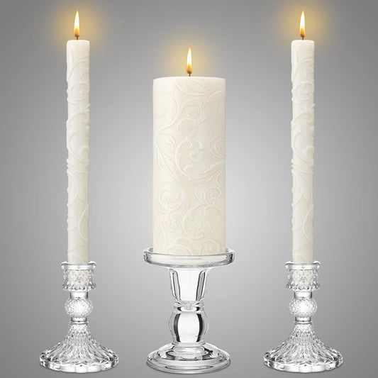 Irenare Unity Candles with Holder for Wedding Ceremony Wedding Decortions Accessories Glass Candle Holder Pillar Candle for Formal Events Church (Delicate)