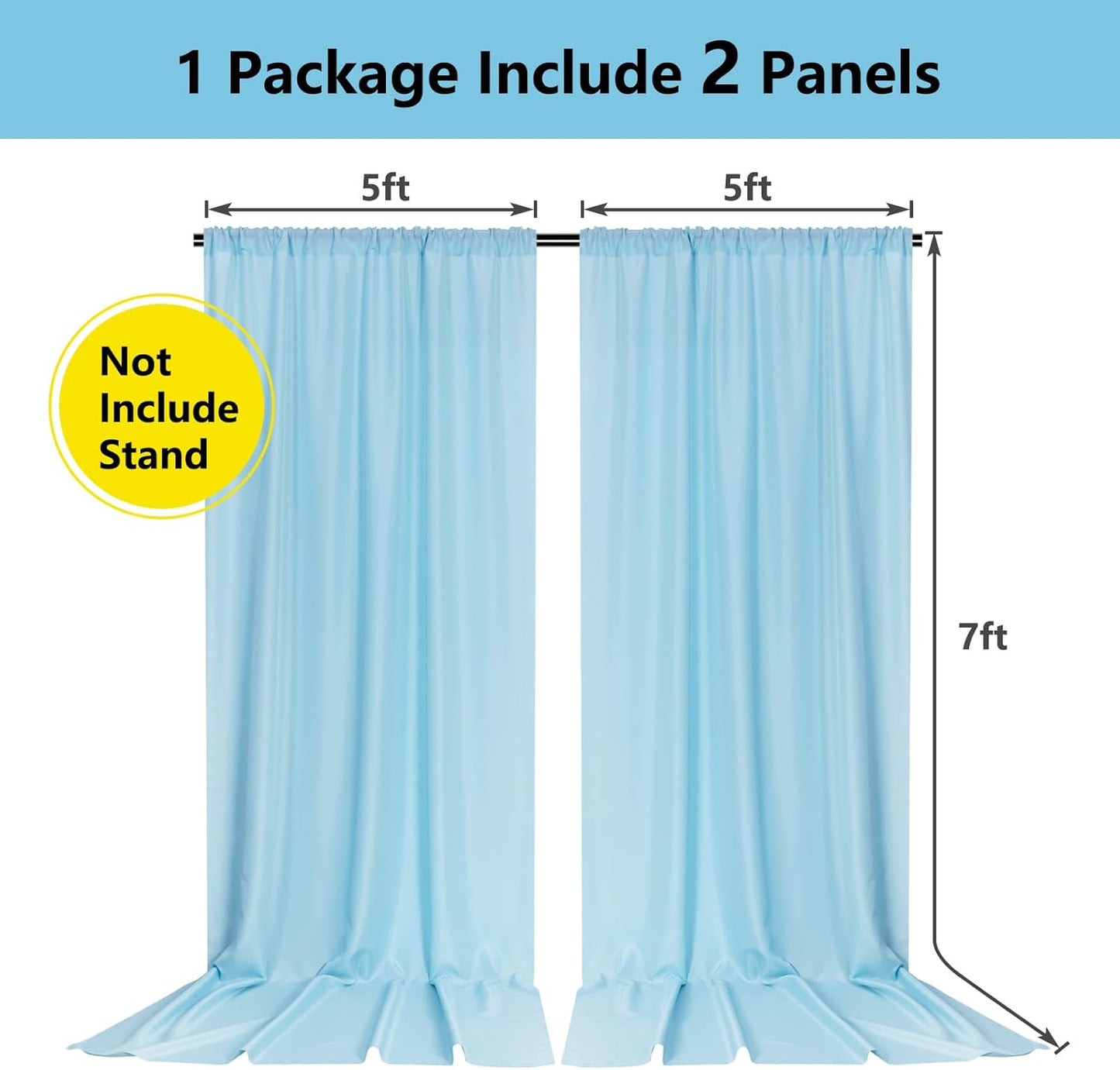 MYSKY HOME 10ft x 7ft Light Blue Backdrop Curtains for Parties, Weddings, Stage, Baby Showers, Birthdays - 5ft x 7ft, 2 Panels