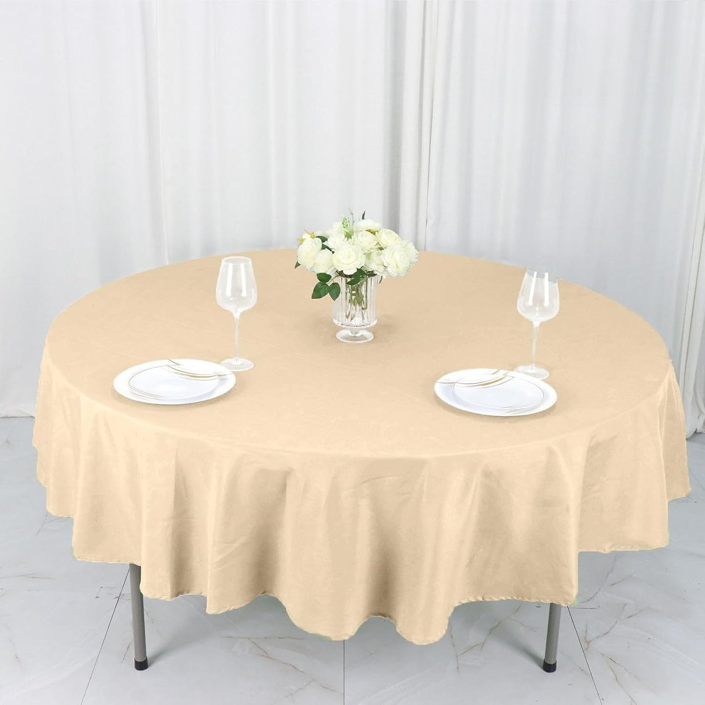 Efavormart Round Tablecloth, 90 Inch Stain & Wrinkle Resistant Washable Table Cloth, Decorative Polyester Fabric Table Cover for Banquet, Wedding, Dining- Beige