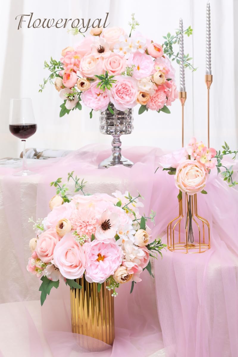 Floweroyal Artificial Flowers Combo Pink Flowers Mix Silk Flowers Roses Peonies with Stems for DIY Wedding Bridal Bouquets, Baby Shower, Floral Arrangement, Table Centerpieces, Home Decorations.