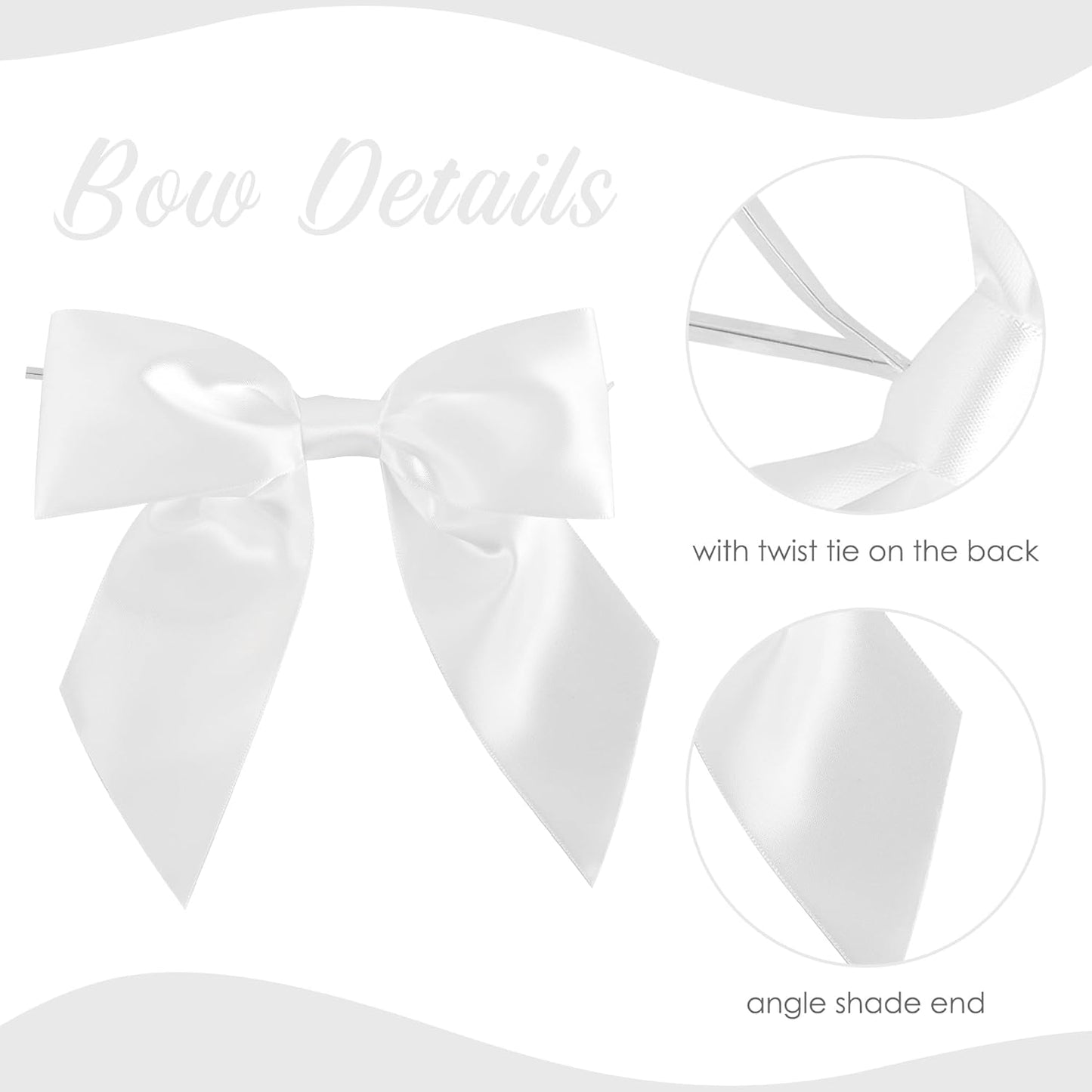 AIMUDI White Satin Bows 5.5" Bows for Gift Wrapping Satin Twist Tie Bows Premade Ribbon Bows for Treat Bags Invitations Baskets Crafts Wreaths Wedding Birthday Baby Shower Party Decorations, 24 PCs