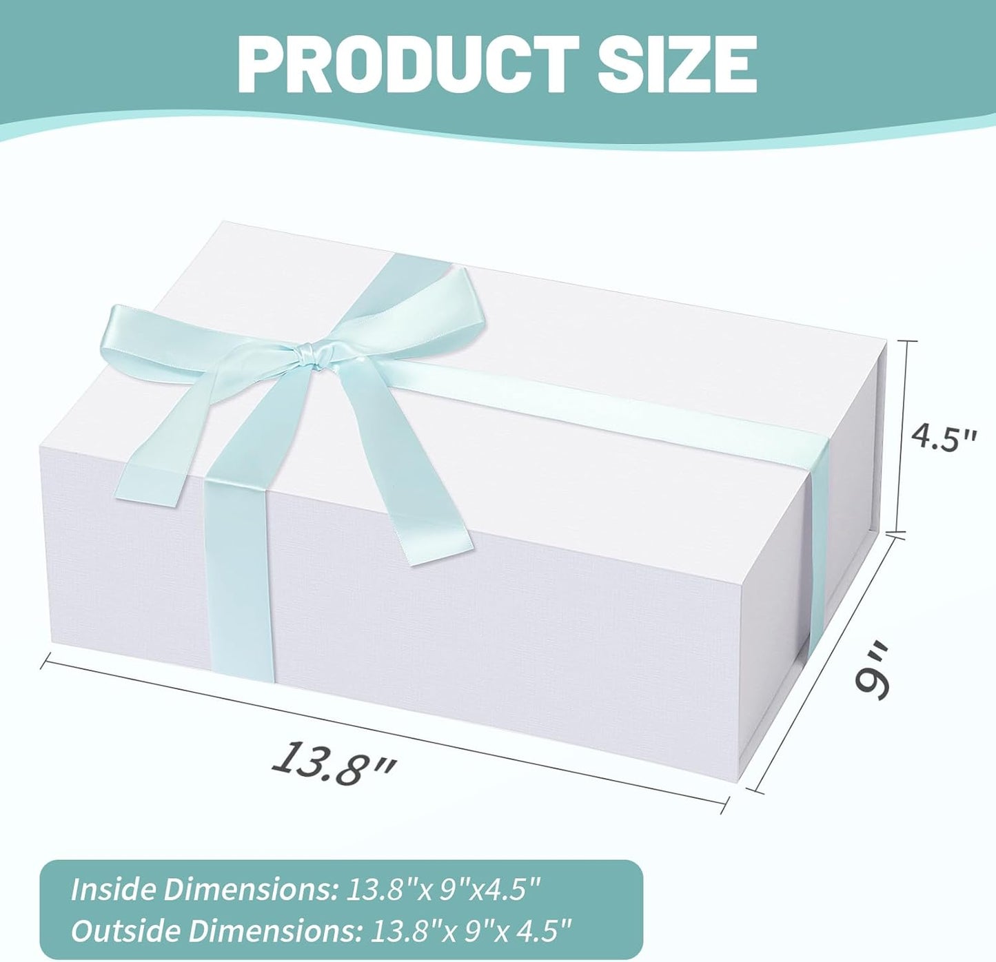 Rinrda 5 Pack Large White Gift Box,13.75"x9"x4.5", Gift Boxes with Magnetic Lids for Presents Closure Gift Packing for Birthday,Christmas, Halloween,Wedding,Bridal Gifts,Mother's Day Gift Packging