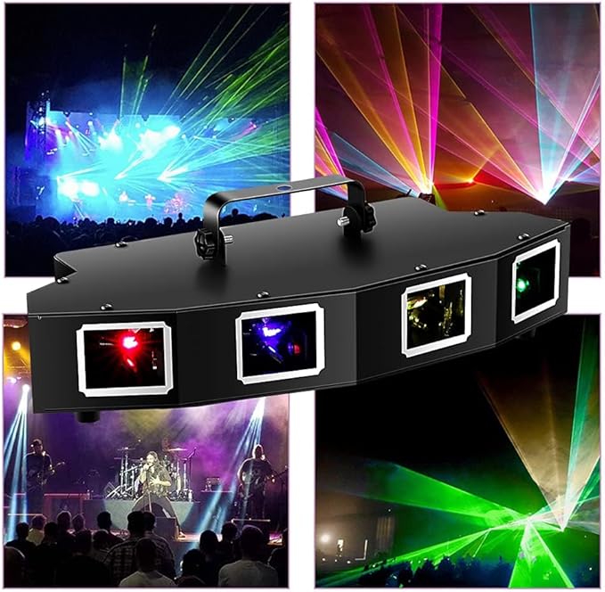 U`King DJ Laser Lights, 4 Beam Effect Party Lights Sound Activated DJ RGBY LED Projector Party Light by DMX Control for Dancing Birthday Bar Pub Stage Lighting